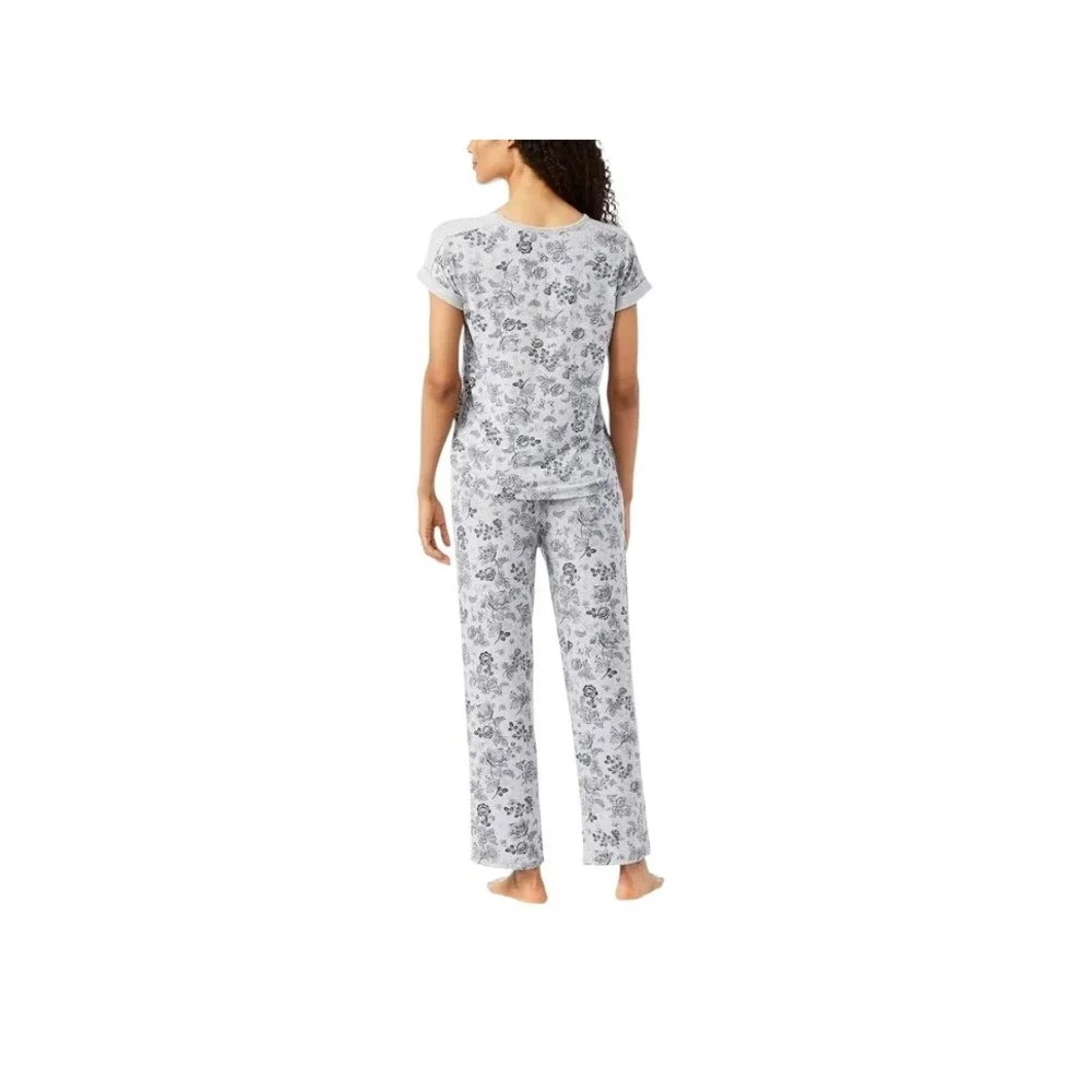 Lucky Brand Womens XXL Pajama Set Grey Blue Floral Short Sleeve Soft Lounge NEW‎